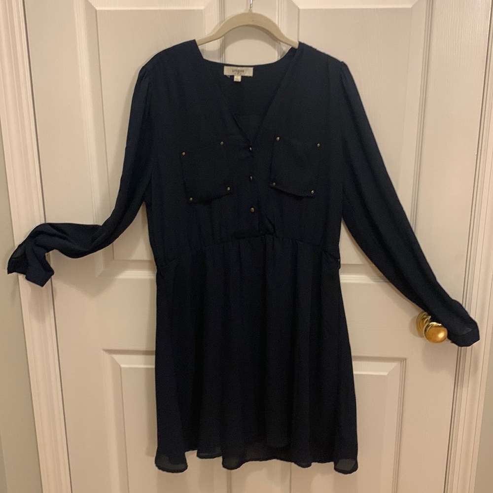 Umgee Navy V Neck Dress- Size L